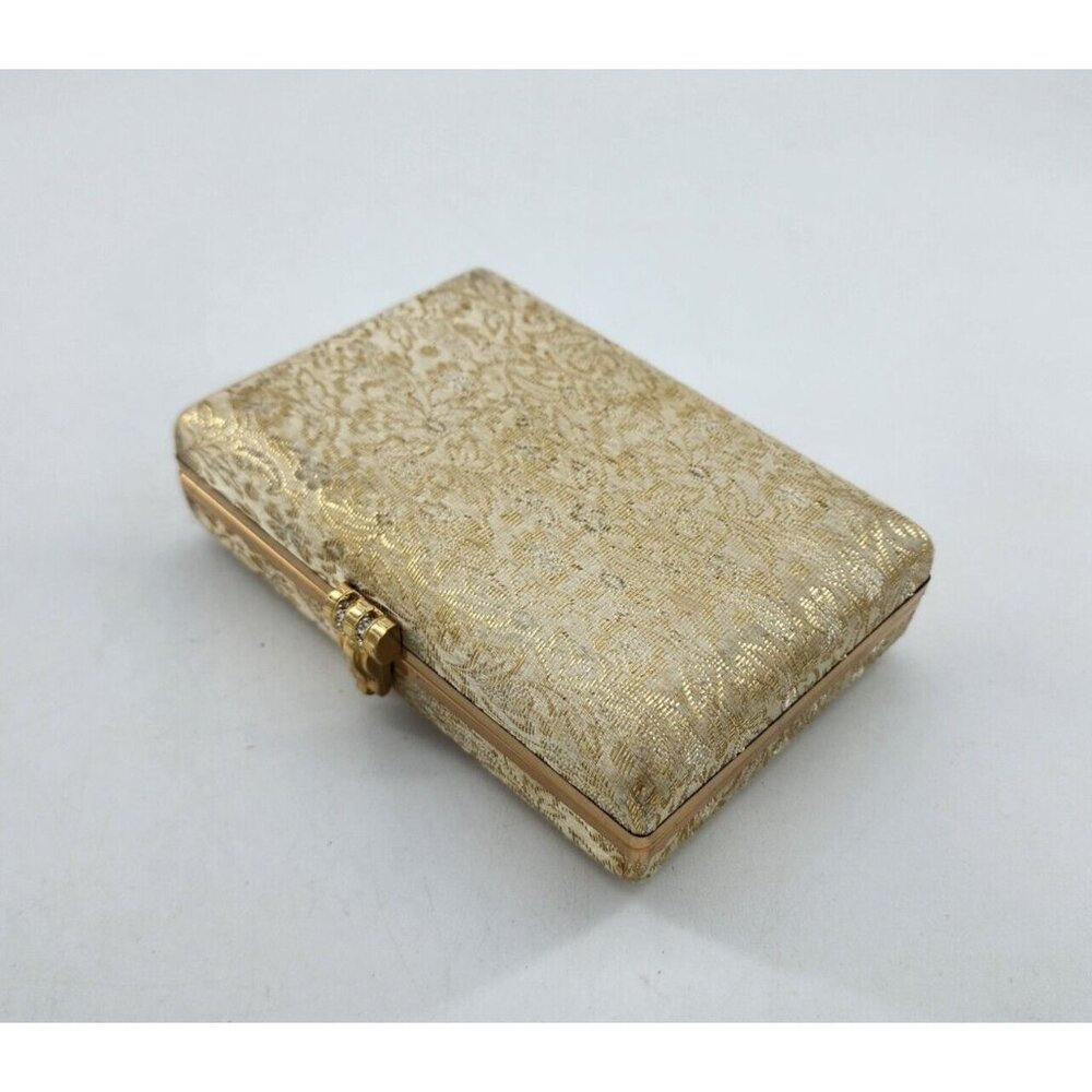 Vtg Volupté Metallic Box Purse/Clutch Minaudiere Handbag Satin Lining Retro Glam